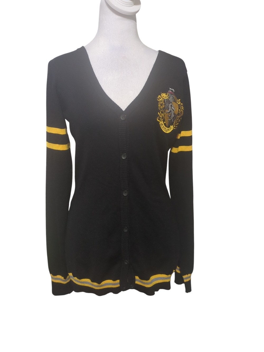 Harry Potter Black Knit sweater Cardigan with Yellow Crest - Picture 2 of 4